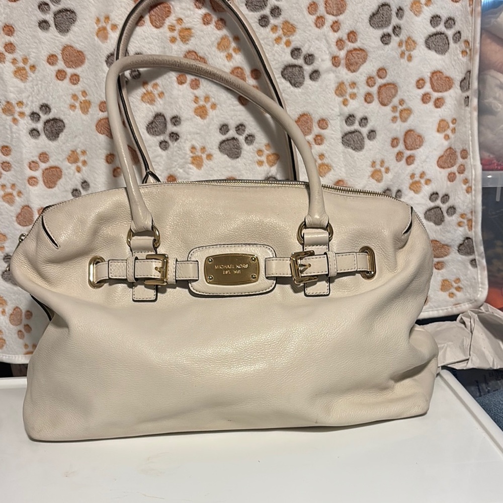 Michael Kors Cream Satchel with Gold-Tone Hardware